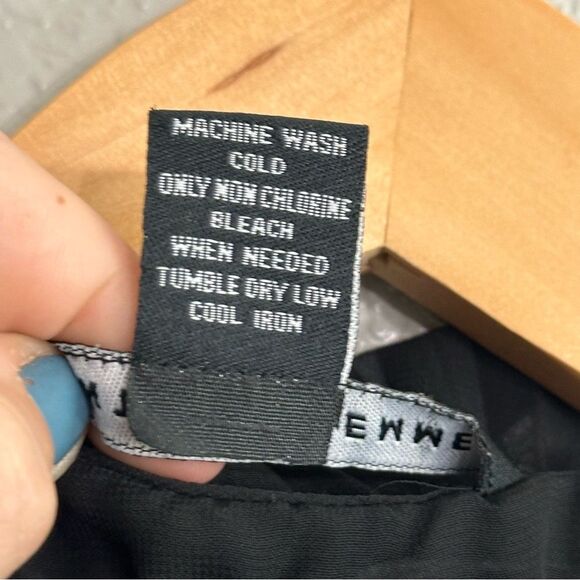 Antilia Femme Blouse Tie Waist Sheer Black Ruffle Hem Pleated Button Up Sz Large - Picture 6 of 8